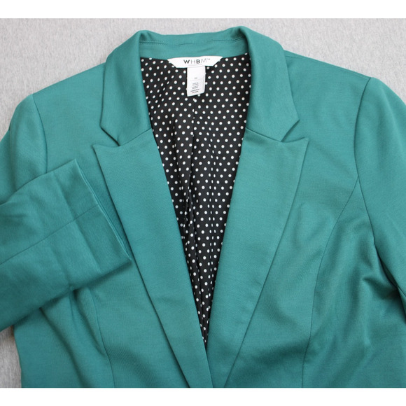 White house Black Market Jacket Womens Size 10 Green Collared One Button Stretch - Picture 3 of 9